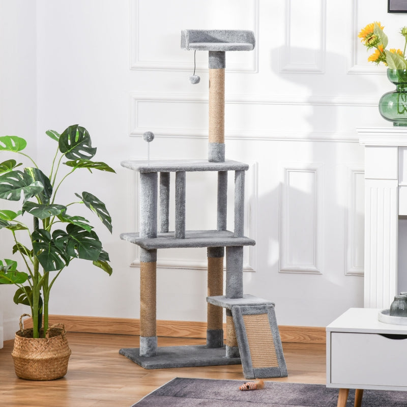 Cat Tree Tower 142cm Climbing Activity Center with Jute Scratching Post, Grey