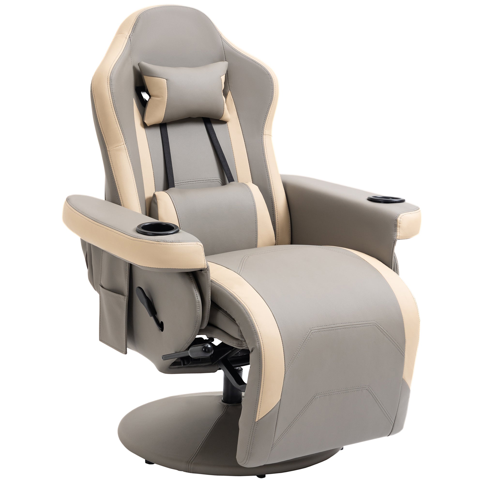 Manual Recliner Armchair with Adjustable Leg Rest, 135¡ã Reclining, 360¡ã Swivel, Grey PU Leather