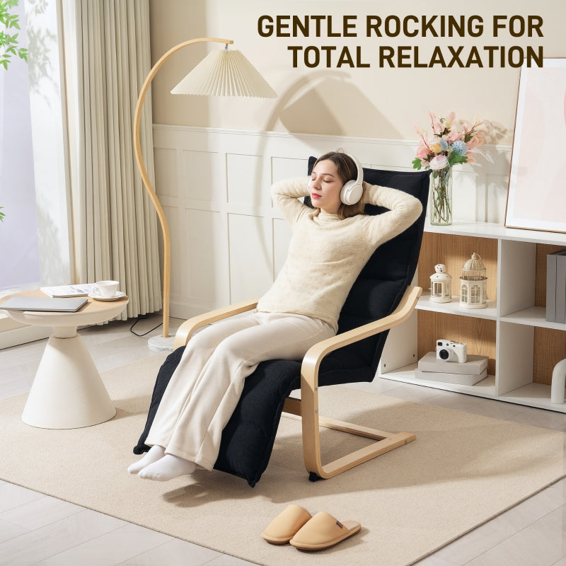 Curved Wooden Accent Chair with Adjustable Footrest - Black