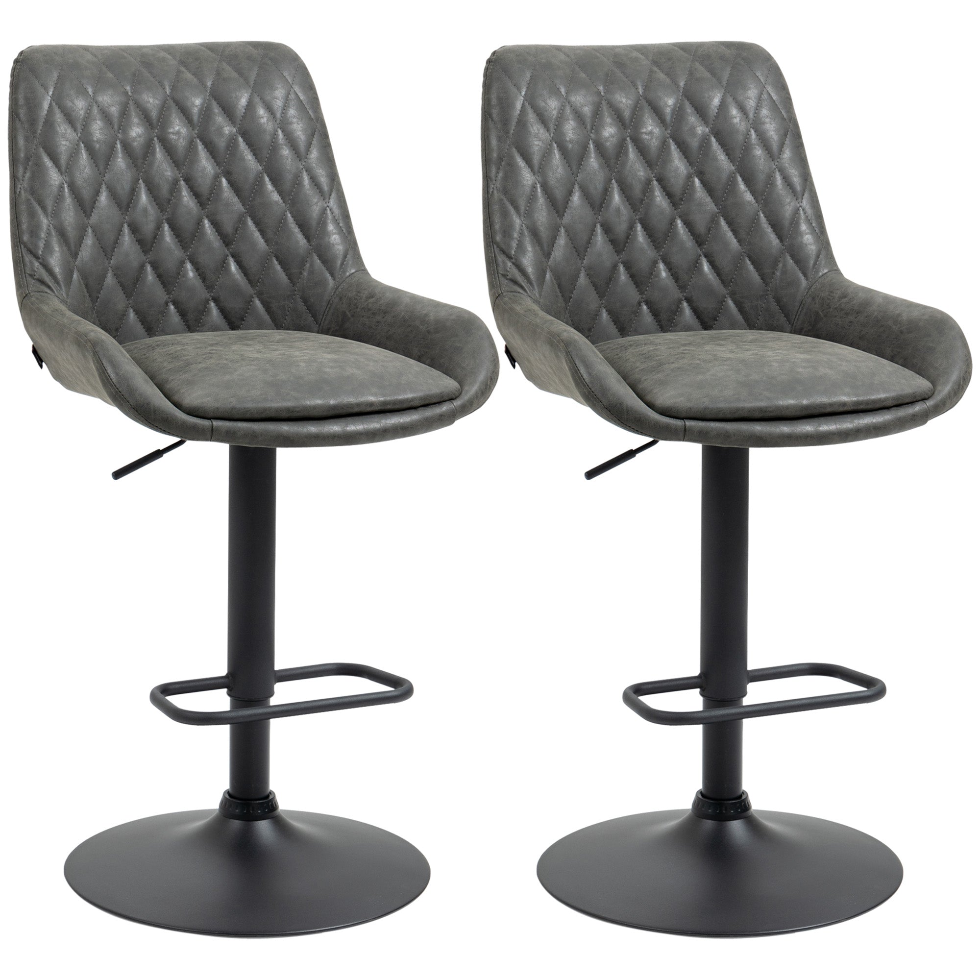 Retro Bar Stools, Set of 2, Adjustable Kitchen Stool, Upholstered with Back and Swivel Seat, Dark Grey