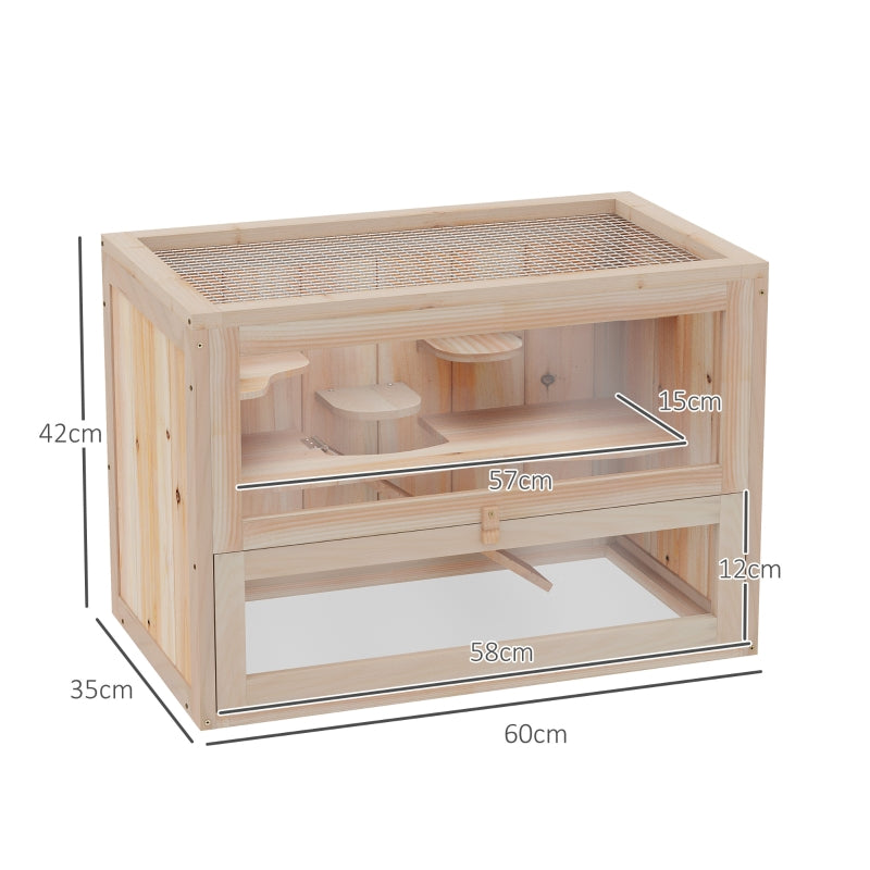 Hamster Cage Rodent Small Animals Play House, Natural Wood Finish