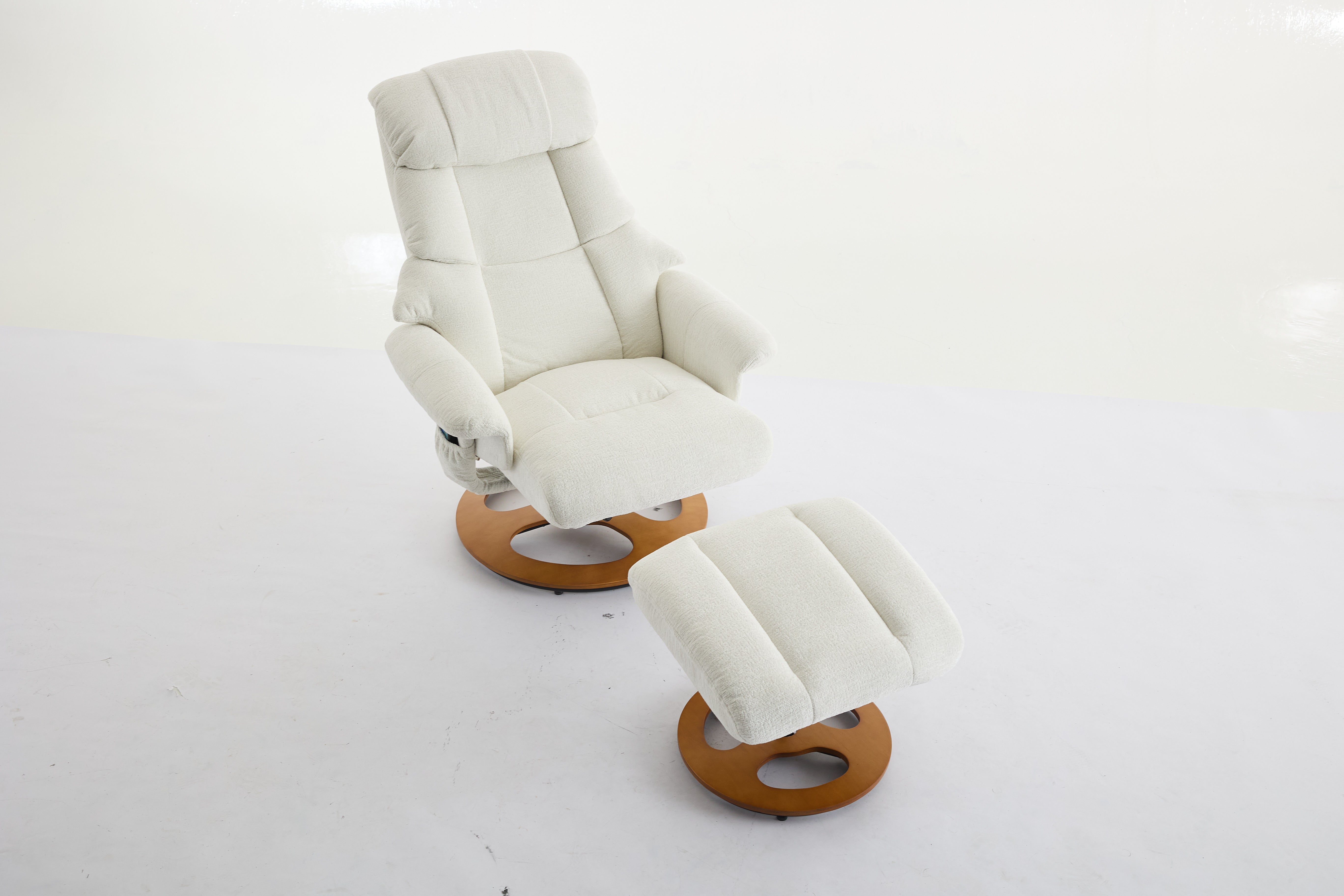 Chenille Upholstered Massage Recliner with Ottoman Footstool, 5 Points Massager, White
