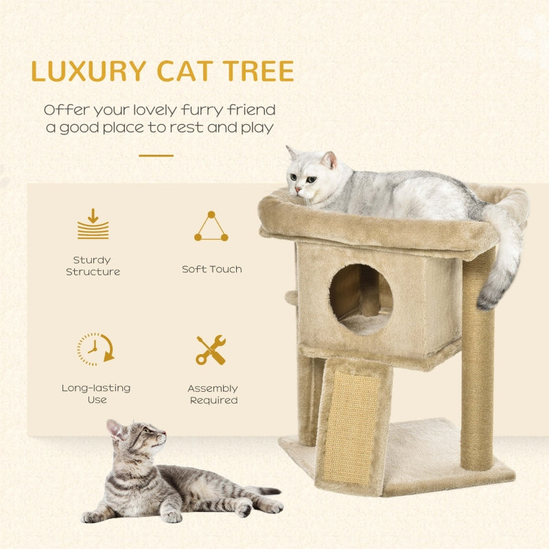 Cat Tree Tower, Scratching Post Climbing Activity Centre with Jute Pad & Toy Ball, House - Coffee