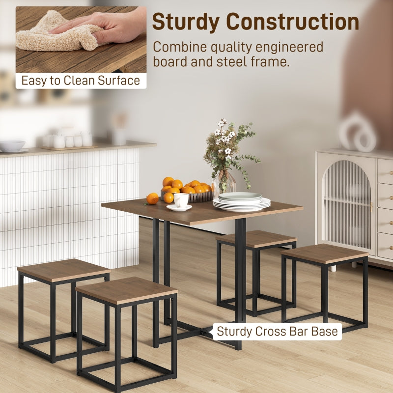 5 Piece Dining Set, Space Saving with Metal Frame, Brown