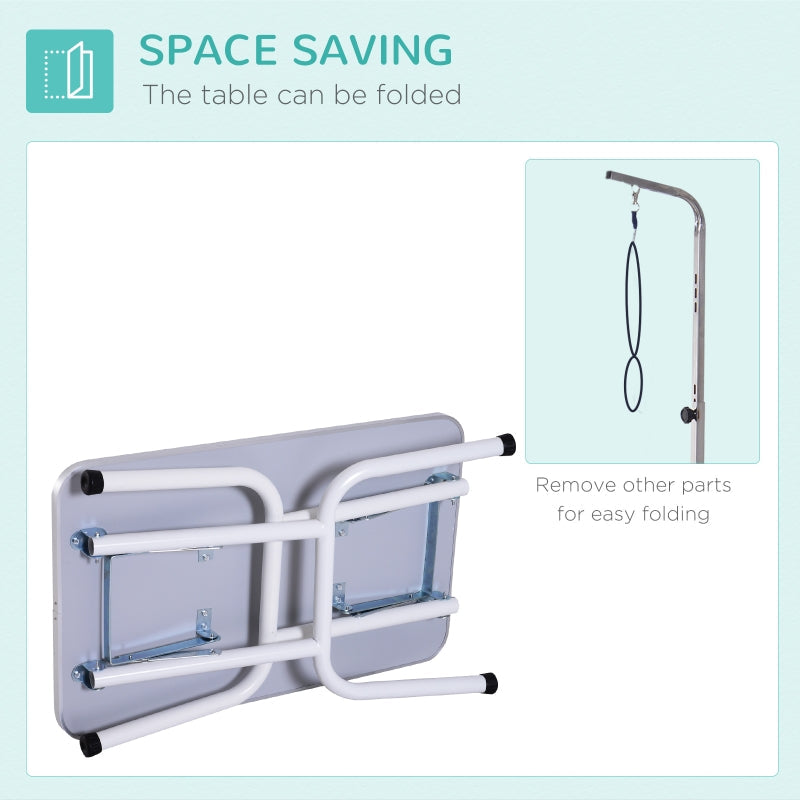 Dog Grooming Table, Foldable Adjustable Fixed Arm Rubber Top, Blue