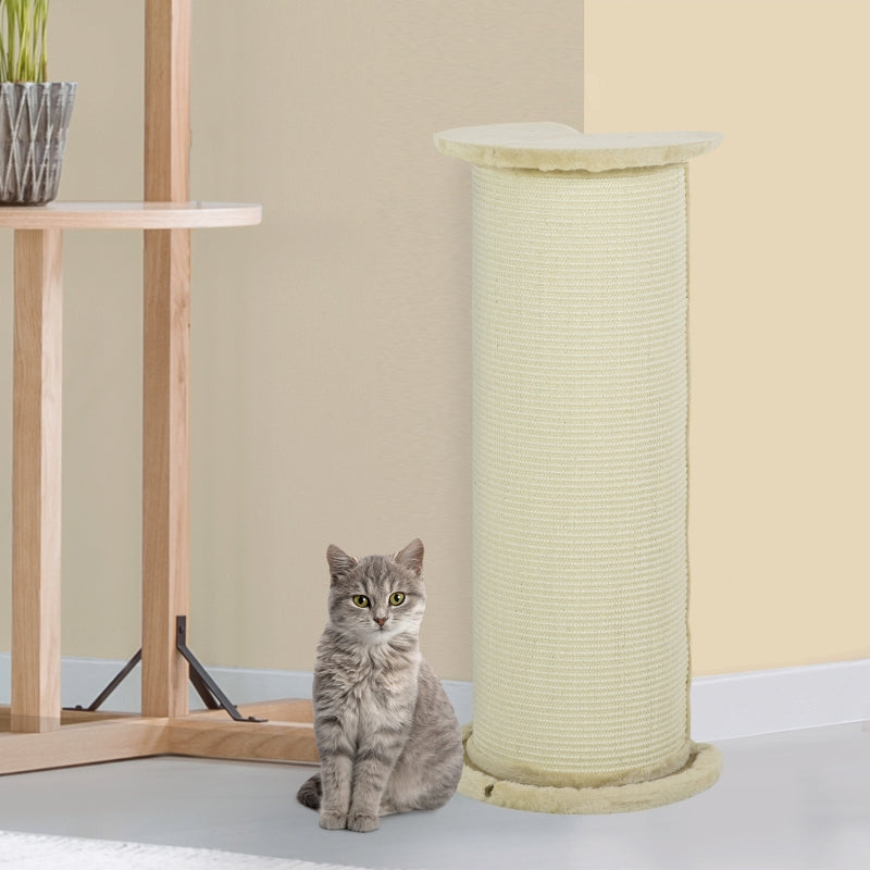 Cat Scratching Post 85cm Tall, Sisal Rope, Soft Plush, Anti Tip - Beige
