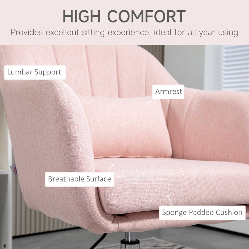 Swivel Accent Chair with Adjustable Height, Thick Cushion, Linen Fabric, Pink