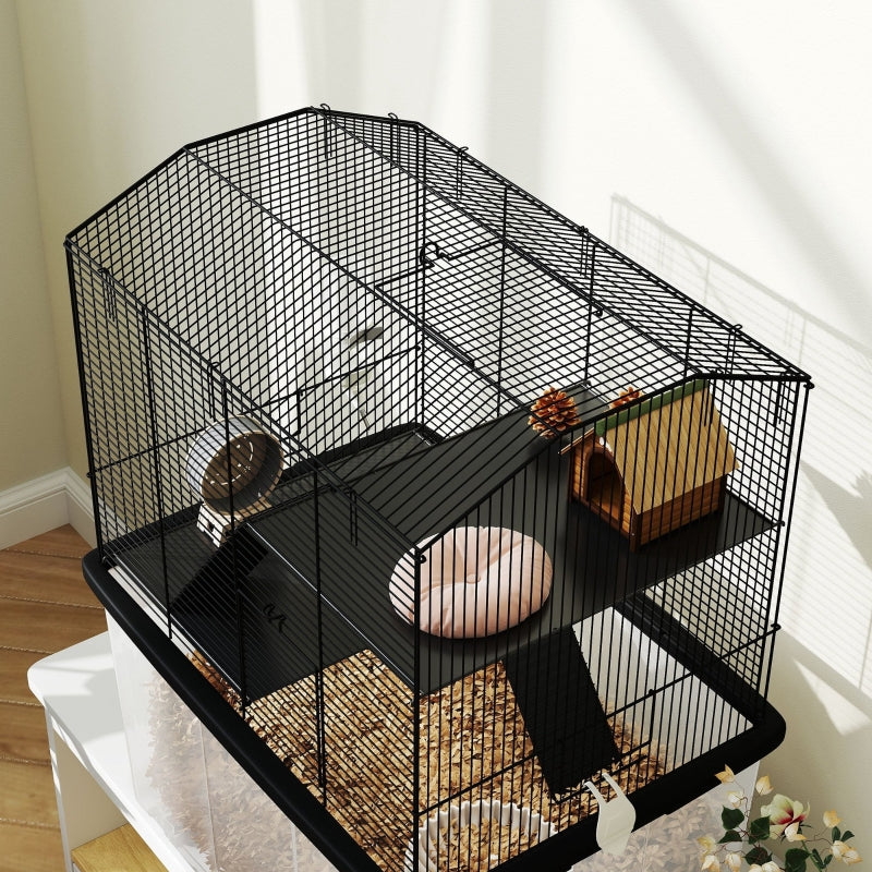 Three-Tier Gerbil Cage, Hamster Cage with Wheels, Deep Bottom, Food Dish, Water Bottle