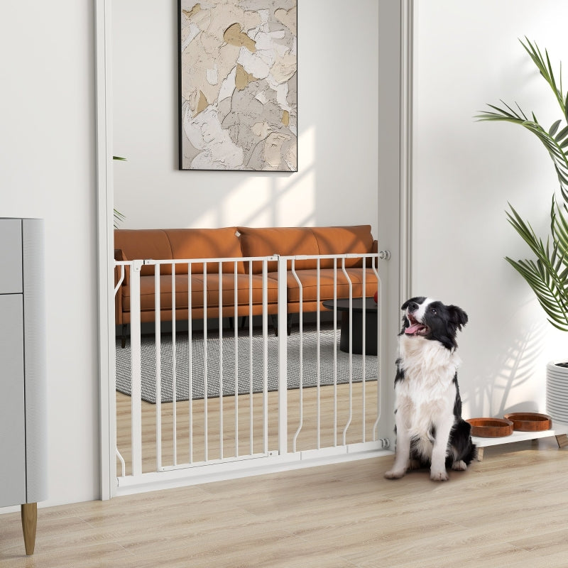 Wide Dog Safety Gate, Pressure Fit for Doorways, Hallways, Staircases - White