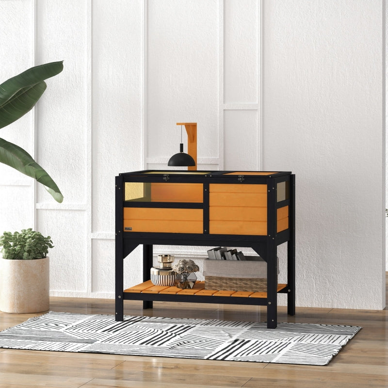 Tortoise House, Wooden, with Shelter, Run, Shelf, Lamp Holder, Tray, Yellow