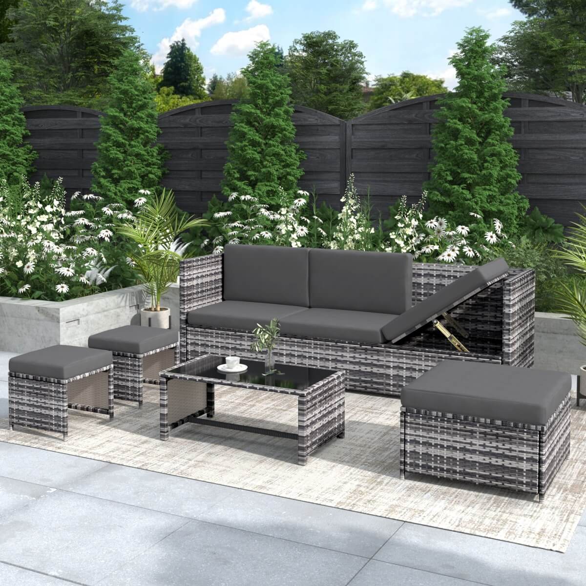 Grey Rattan Garden Lounge Set – Outdoor Patio Sofa and Seating Group