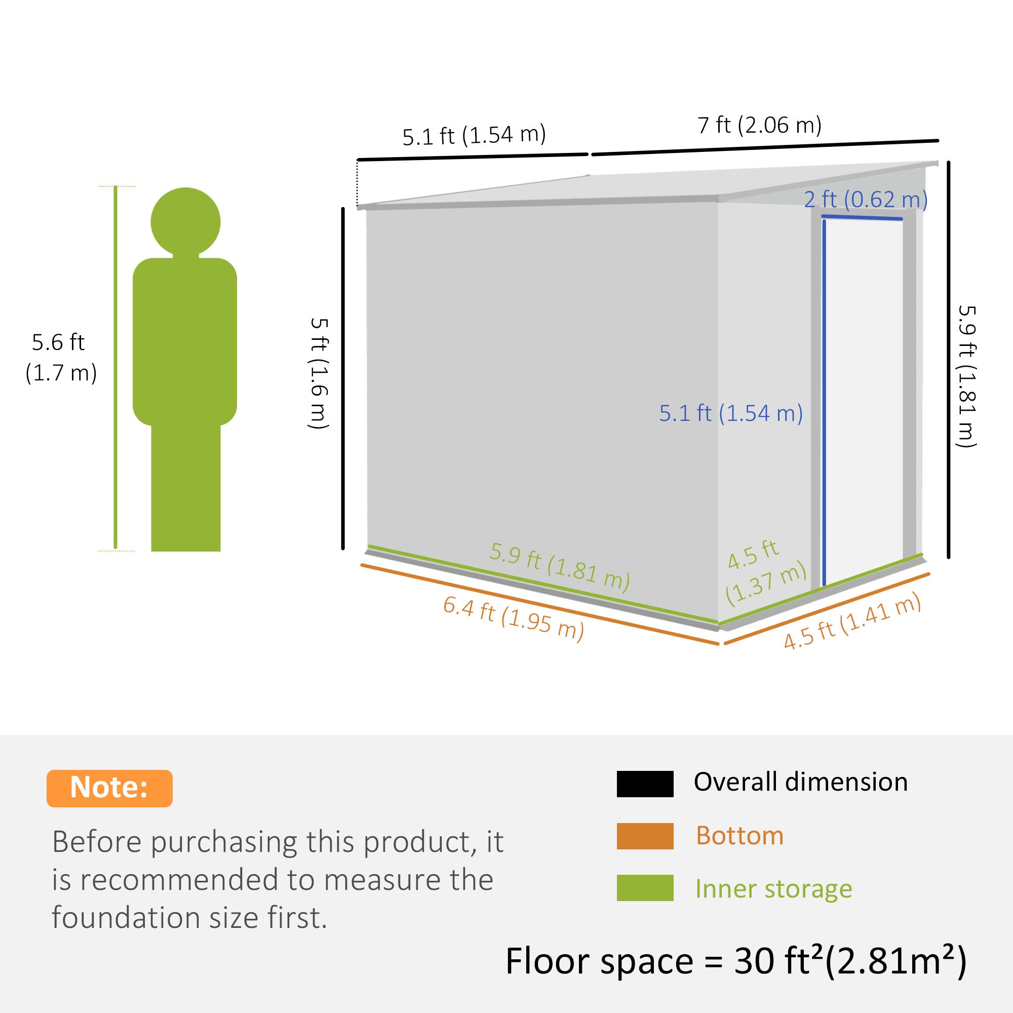 Galvanised Metal Shed, 7 x 5ft with Sliding Door - Dark Grey