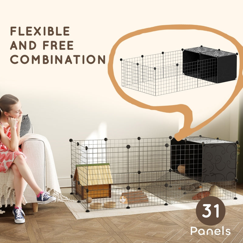 DIY Small Animal Cage, Elevated Huts C&C Guinea Pigs Hedgehogs Rabbits 31 Panels, Black