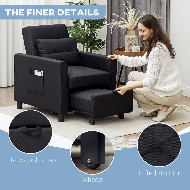 Linen-Look Single Chair Bed - Black