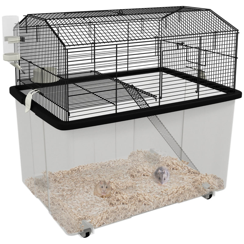 Two-Tier Gerbil Cage, Hamster Cage with Wheels, Deep Bottom, Food Dish, Water Bottle