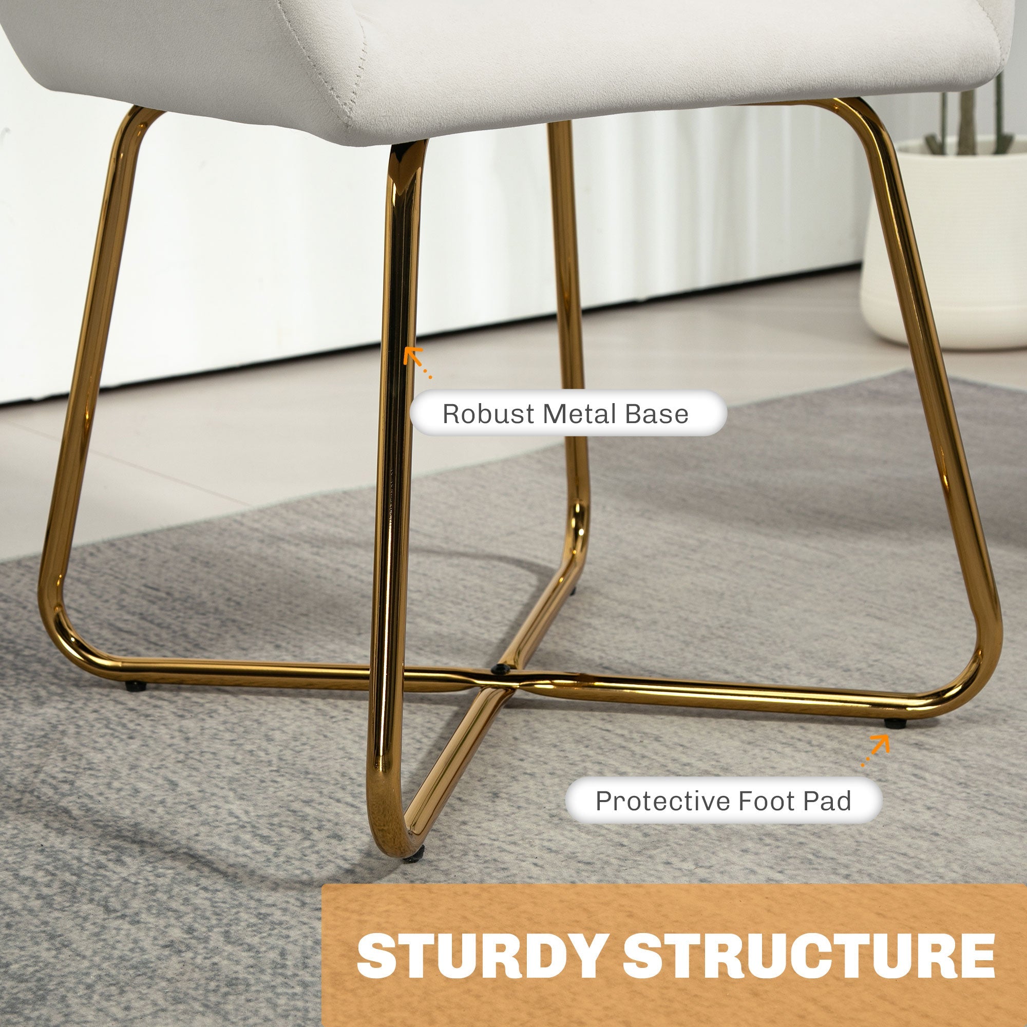 Modern Arm Chair Upholstered Accent Chair with Metal Base, Cream White