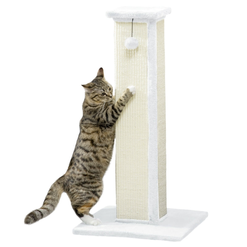 81cm Cat Scratcher, Vertical Full Scratcher with Sisal Rope and Hanging Ball, White