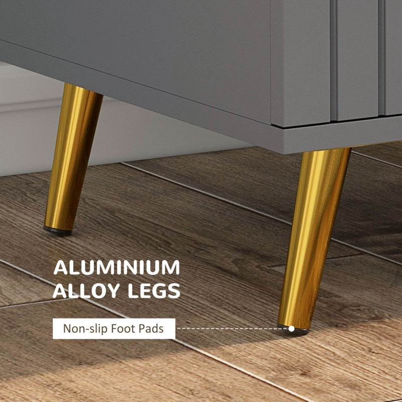 Three Drawer Dresser with Embossed Line - Grey/Gold Tone