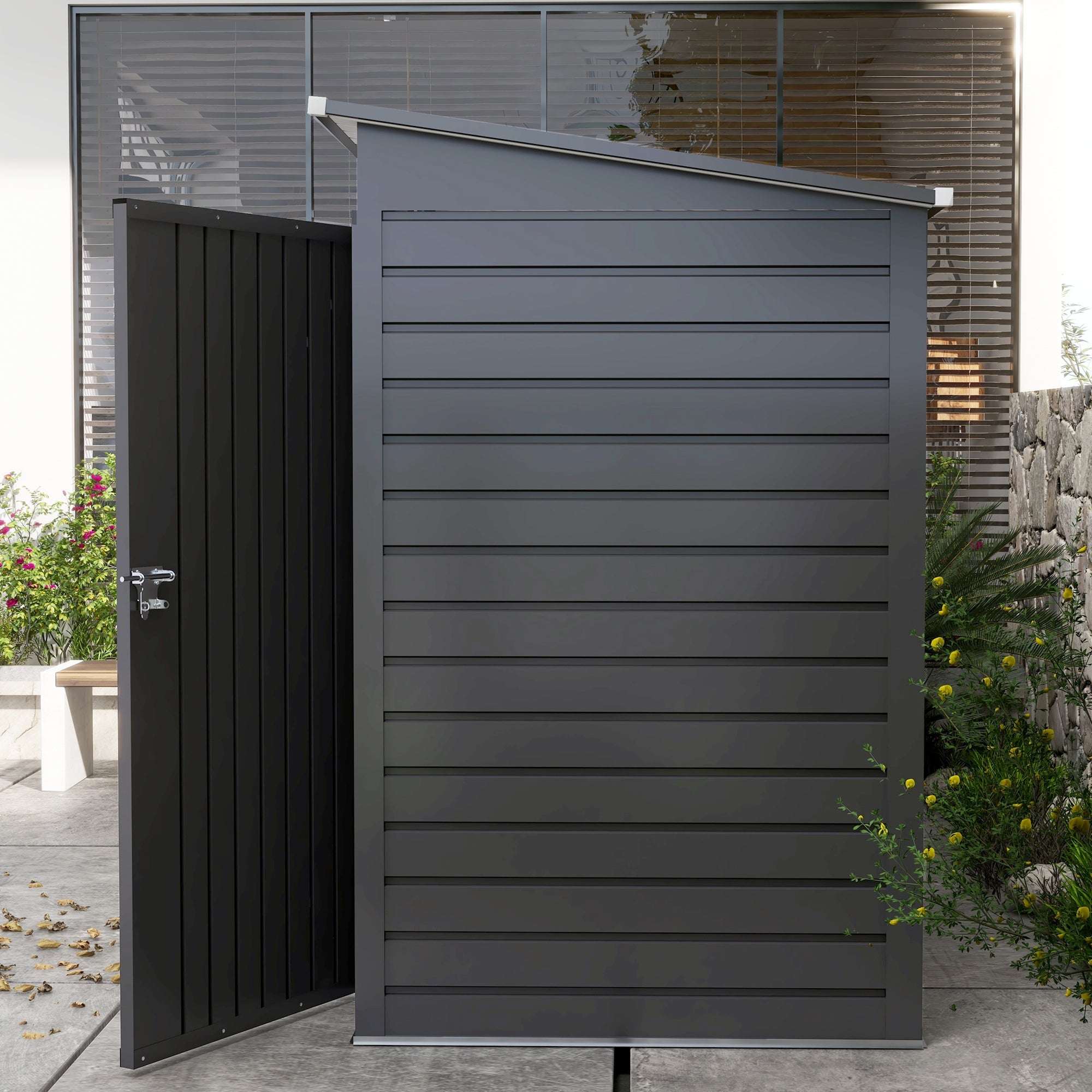 Galvanised Steel Shed, 3.7 x 7.9ft with Latched Door and Padlock - Grey