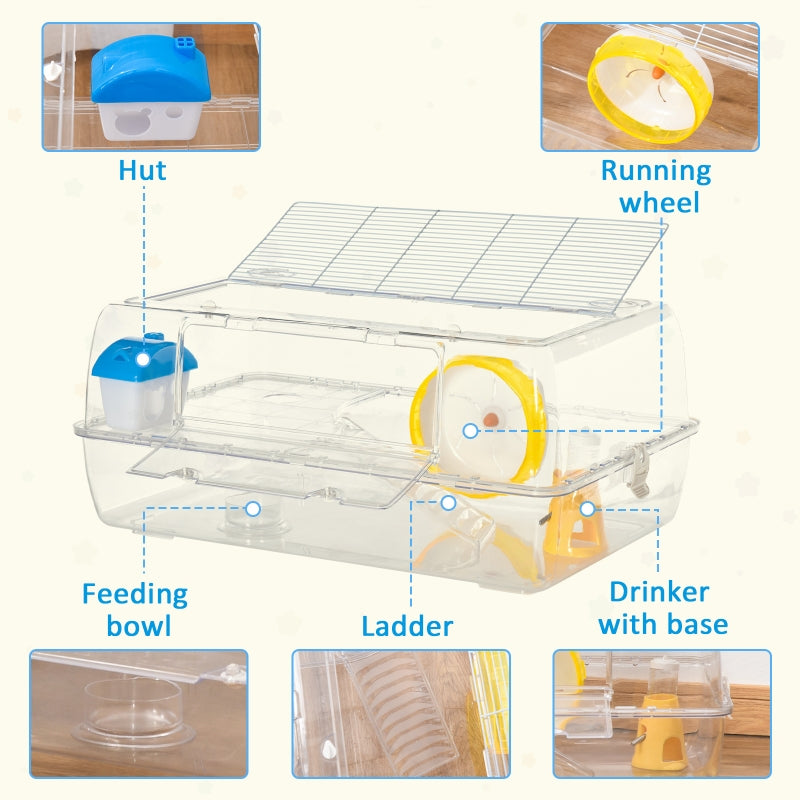 Hamster Cage, 2-Tier with Running Wheel, Water Bottle, Dish