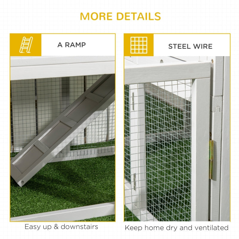 Indoor Rabbit Hutch Guinea Pig Cage with Slide-Out Tray, Large Fenced Area - Light Grey