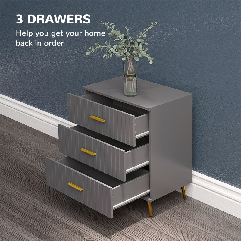 Three Drawer Dresser with Embossed Line - Grey/Gold Tone