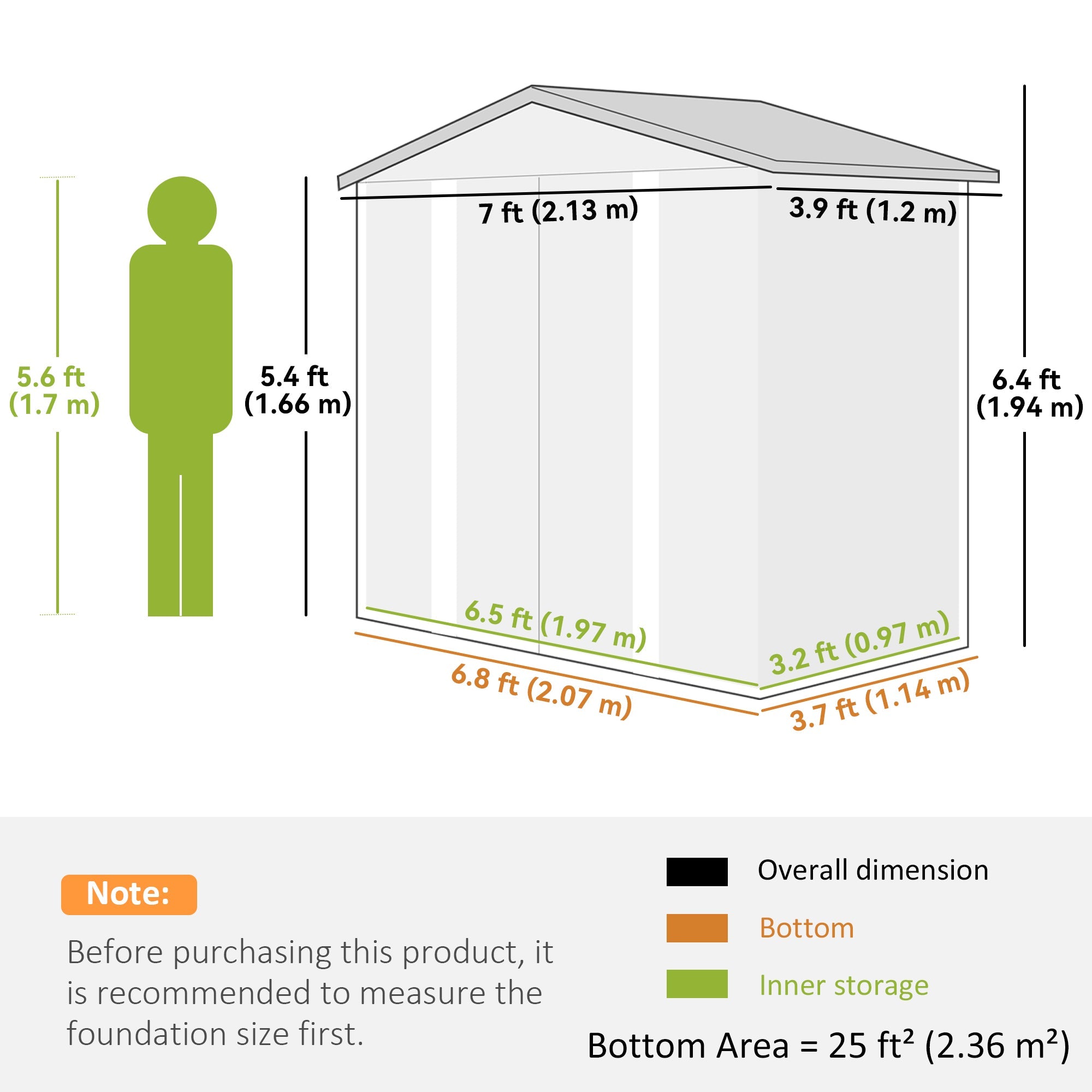 Garden Shed 7x4ft, Easy Assemble, Galvanised Steel Frame, Double Doors, Dark Grey