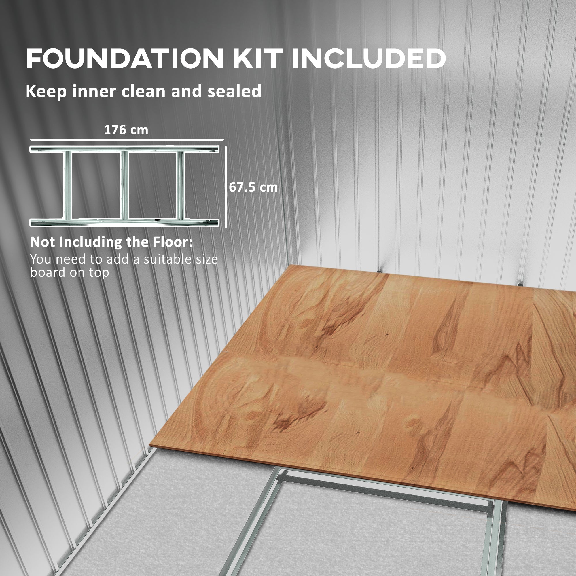 Galvanised Metal Shed with Foundation Kit, Lockable Tool Garden with Double Sliding Doors, Vents, Grey