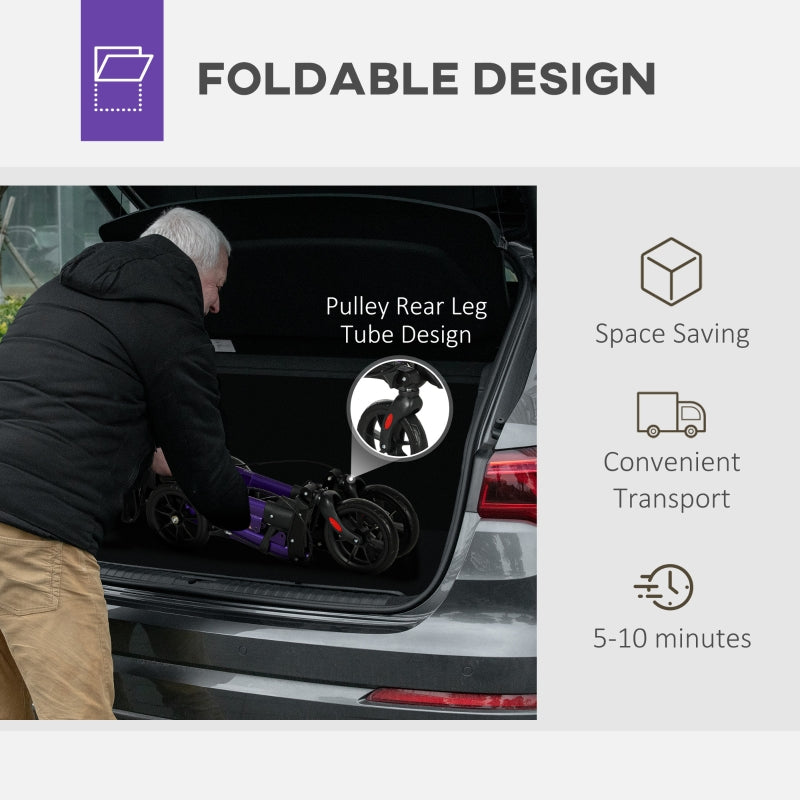 Folding Rollator Walker with Seat, Dual Brakes, Adjustable Height, 4-Wheeled, Purple