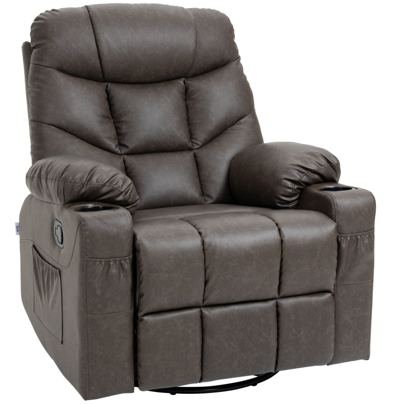 Manual Reclining Chair with Footrest, Cup Holders, Faux Leather Brown