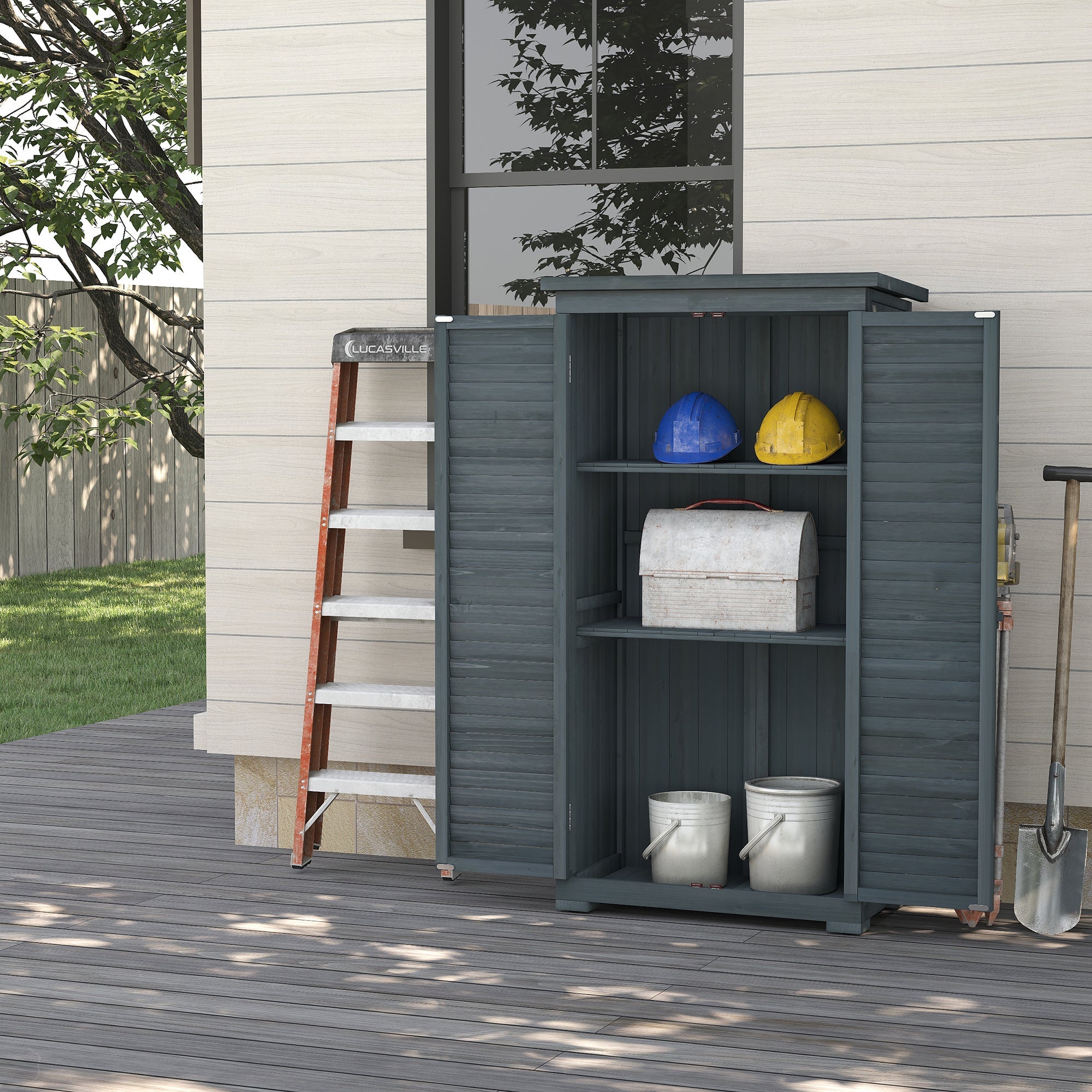 Fir Wood Garden Shed 39.5 x 79cm - Grey