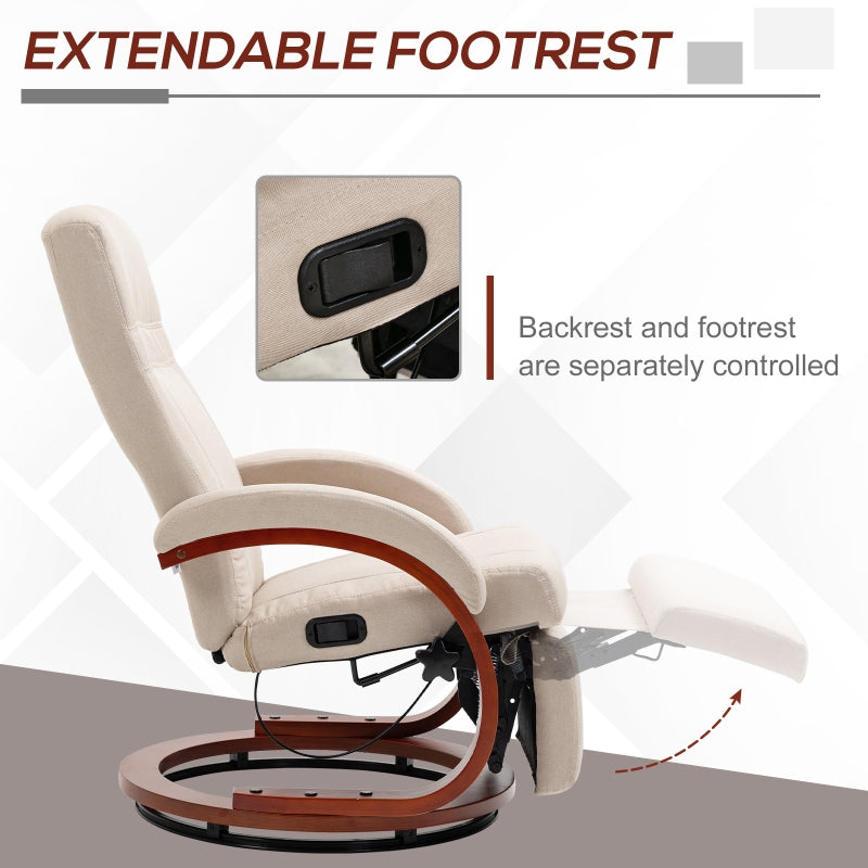 Reclining Swivel Chair with Footrest - Beige