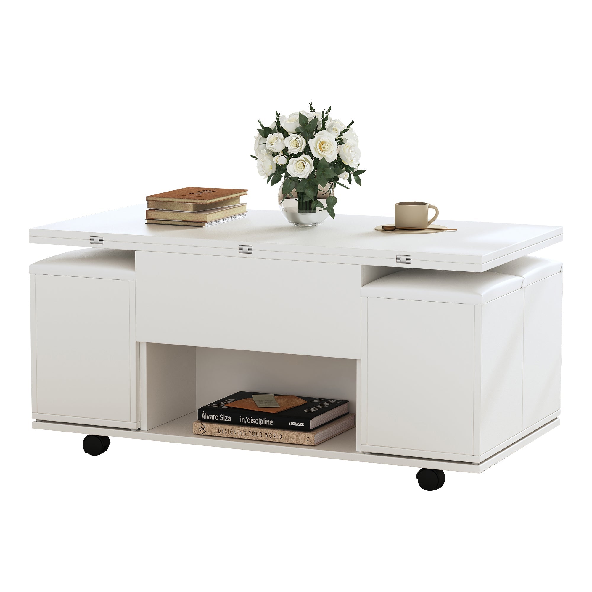 Lift Up Coffee Table with Storage, White