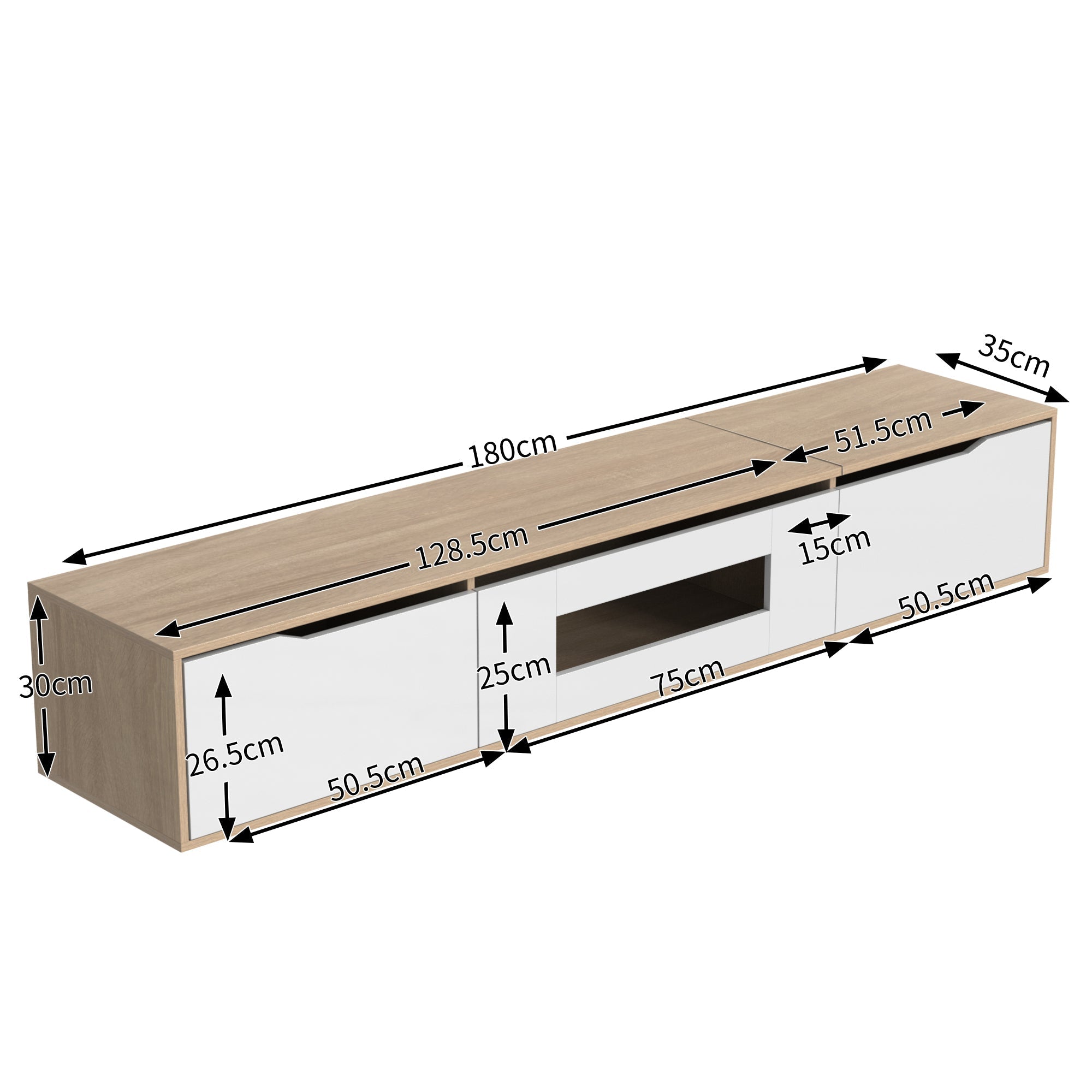 TV cabinet, high gloss, white and wood color, with color changing LED light