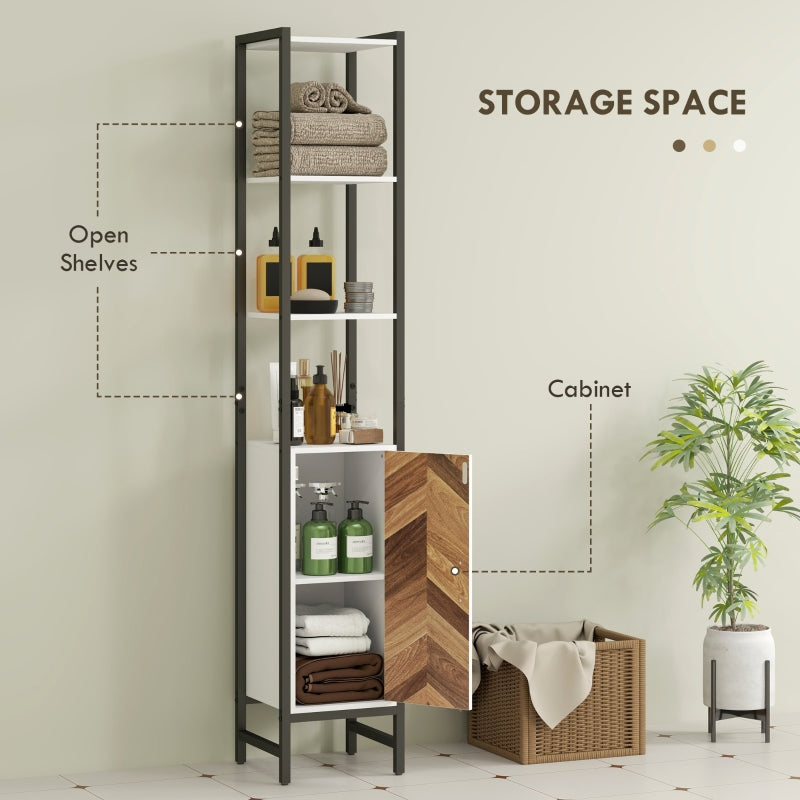 Tall Bathroom Cabinet, 3-Shelf Slim Storage Adjustable, White/Walnut