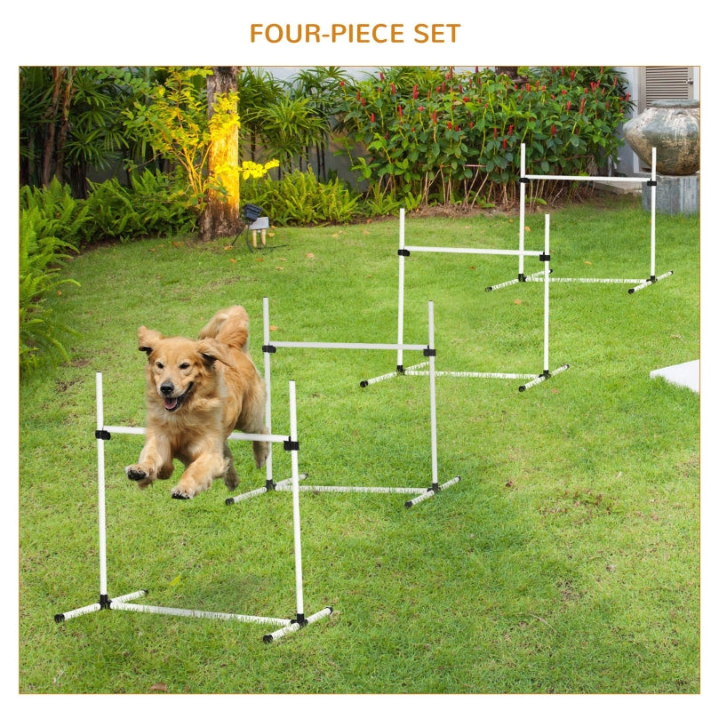 Dog Agility Training Equipment 4 Pieces, Adjustable Height Jumps Hurdle with Carrying Bag, White