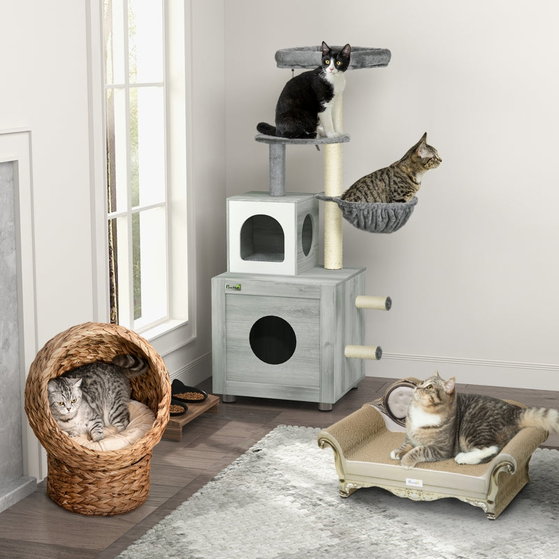 Enclosed Cat Litter Box, Cat House, Cat Bed, Scratching Posts, Platforms, Grey
