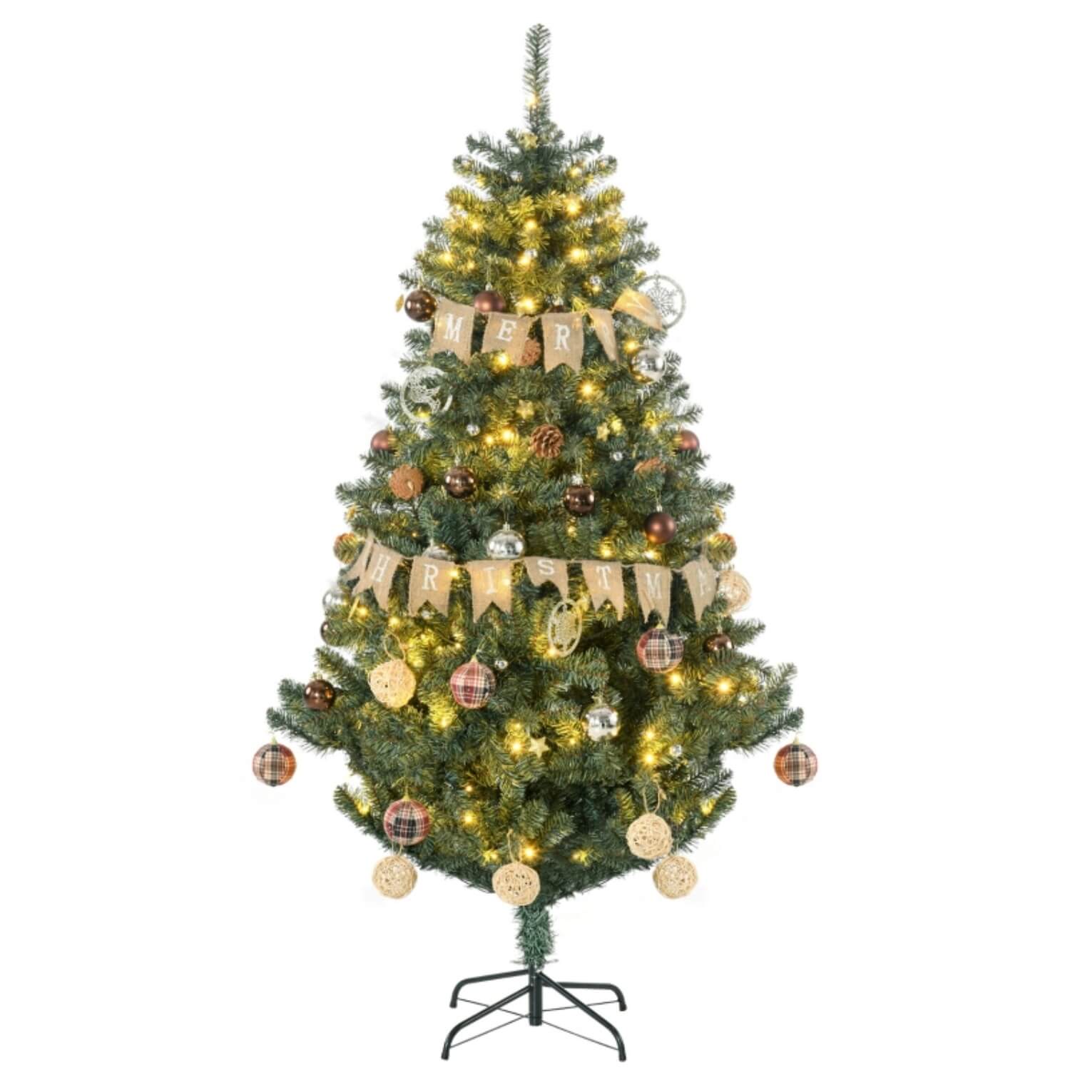 Artificial 6ft Pre-Lit Christmas Tree – Warm White LED, Full PVC Branches, Metal Stand