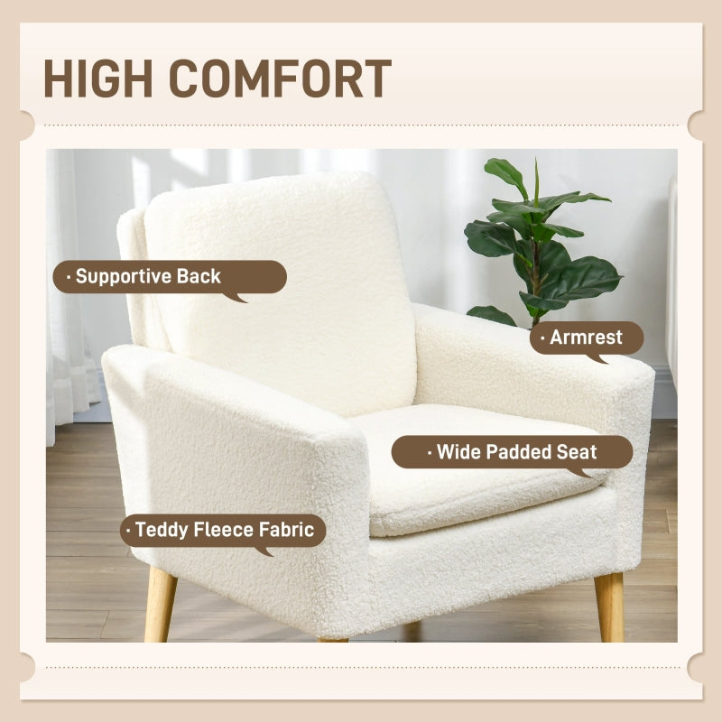 Armchair, Upholstered Accent Chair with Wood Legs, Cream White