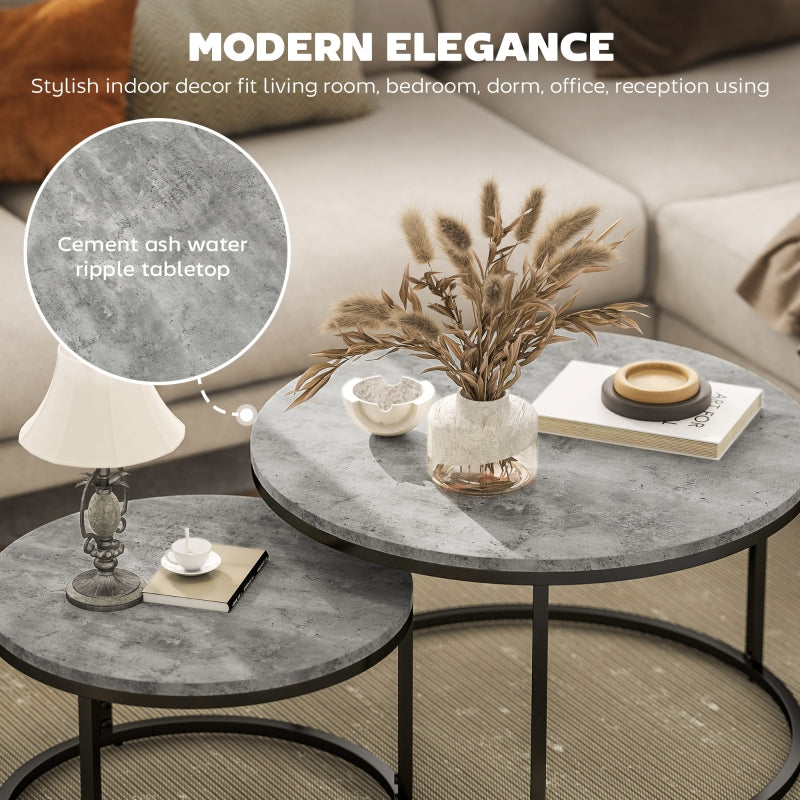 Set of Two Stacking Tables - Marble-Effect, Grey/Black