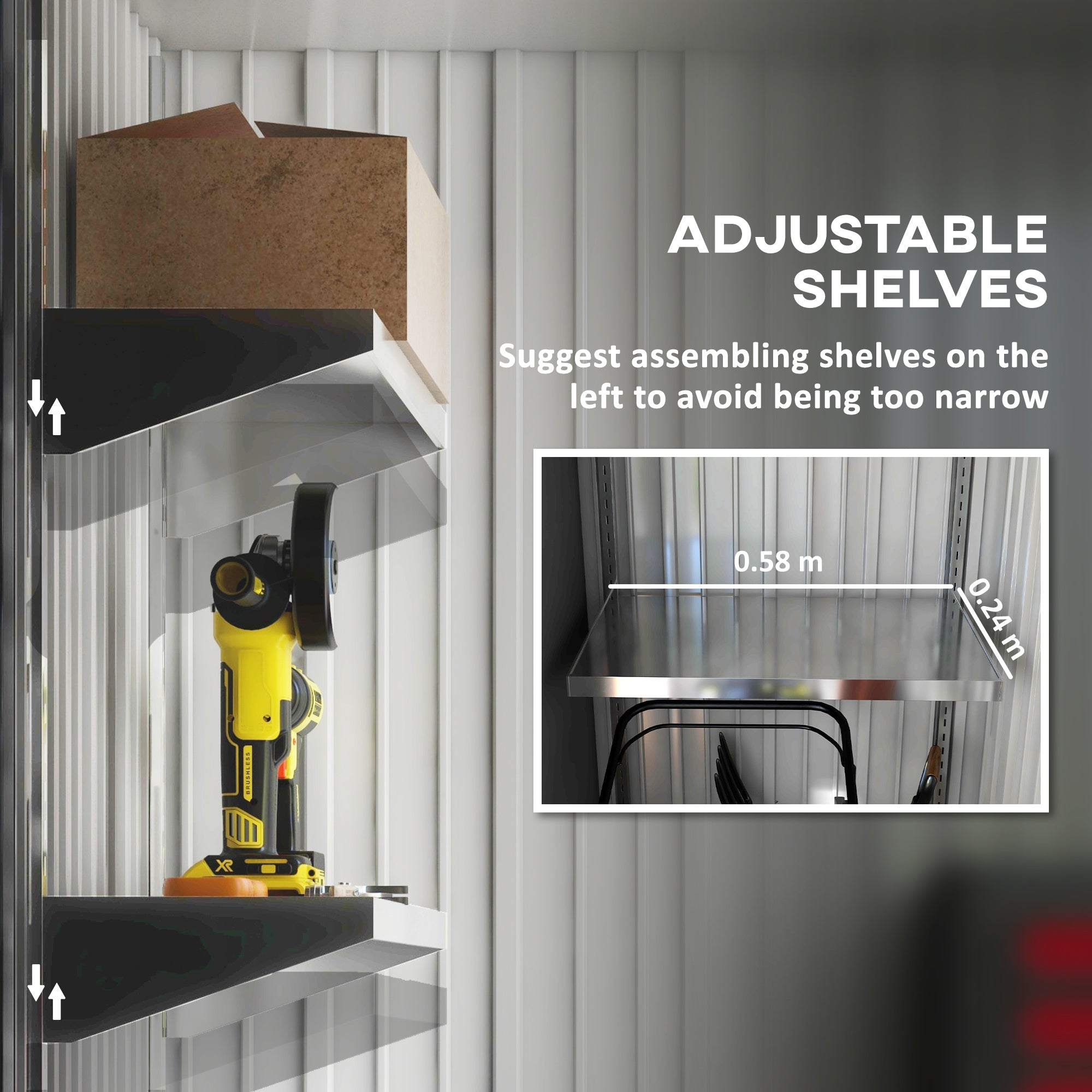 Metal Garden Shed, Outdoor Lean-to for Tools and Motorbike, with Adjustable Shelf, Lock, Dark Grey