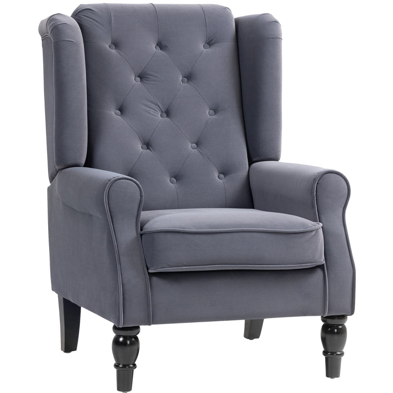 Wingback Accent Chair, Button Tufted Occasional Chair, Charcoal Grey