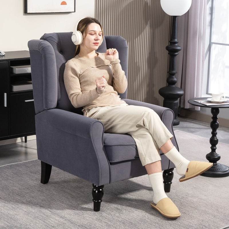 Wingback Accent Chair, Button Tufted Occasional Chair, Charcoal Grey