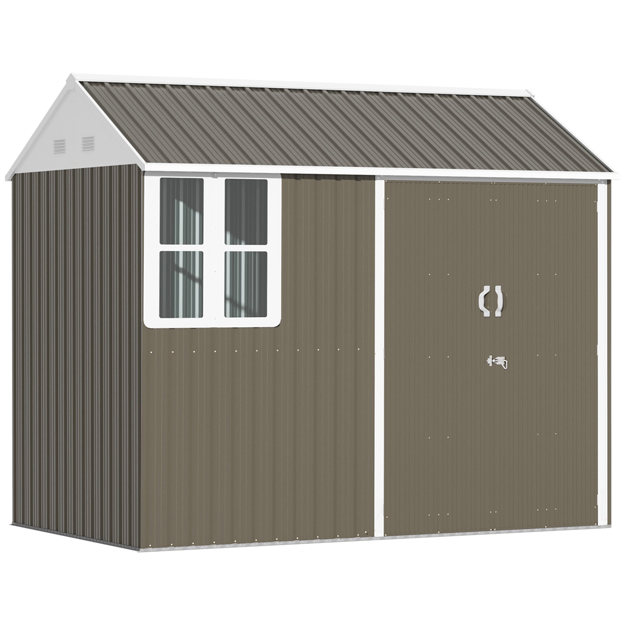 8 x 6 ft Galvanised Garden Shed with Double Doors and Air Vents, Grey