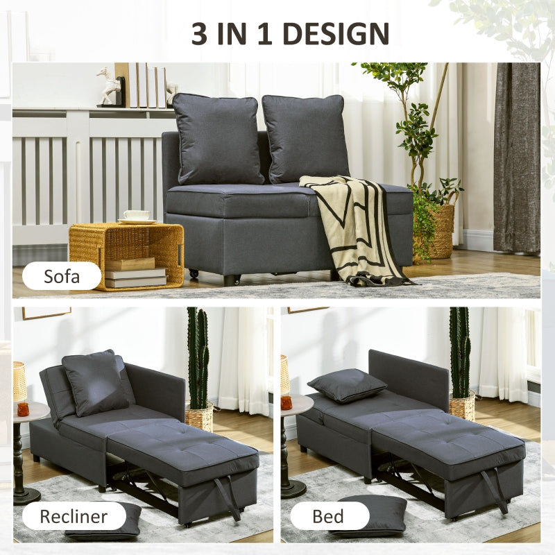 Convertible Single Sofa Bed, 3-in-1 Multi-Functional Sleeper Chair with Magazine Pocket, Grey