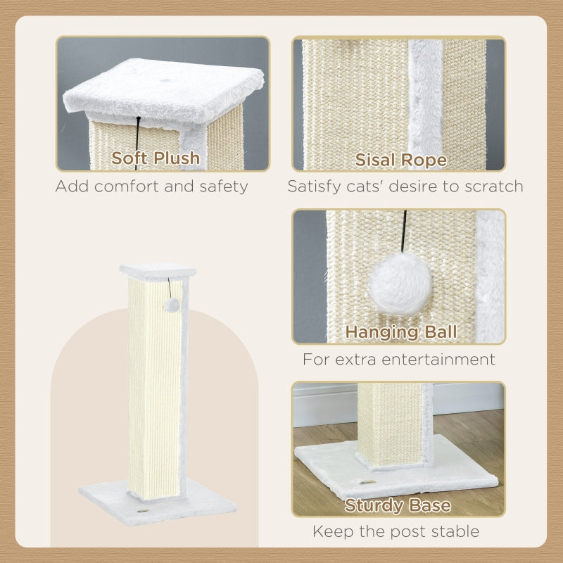 81cm Cat Scratcher, Vertical Full Scratcher with Sisal Rope and Hanging Ball, White