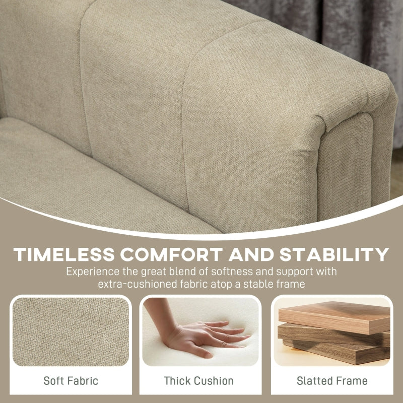 3 Seater Sofa, Modern Channel Tufted Upholstered Couch, Khaki Fabric