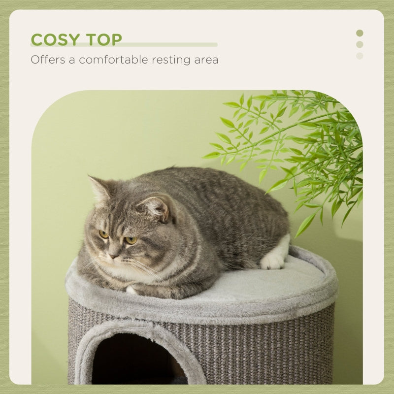 Cat Climbing Frame, Sisal Covered, Cosy Platform - Light Grey