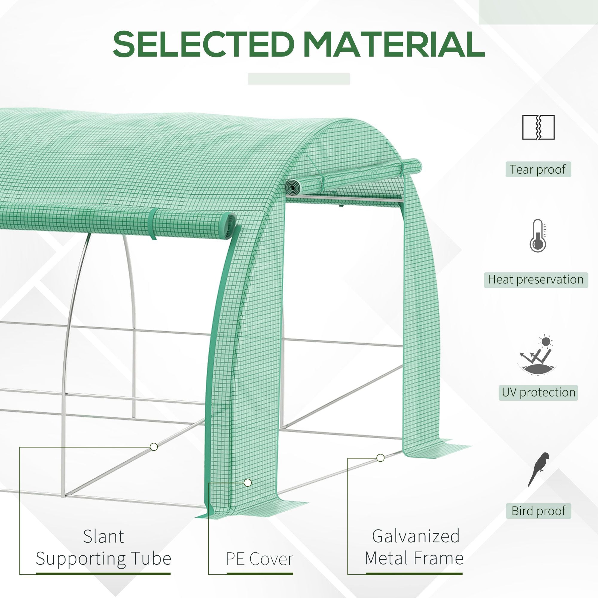 Polytunnel Greenhouse Walk-in Grow House Tent, Roll-up Sidewalls, Zipped Door, 12 Windows, 6x3x2m, Green