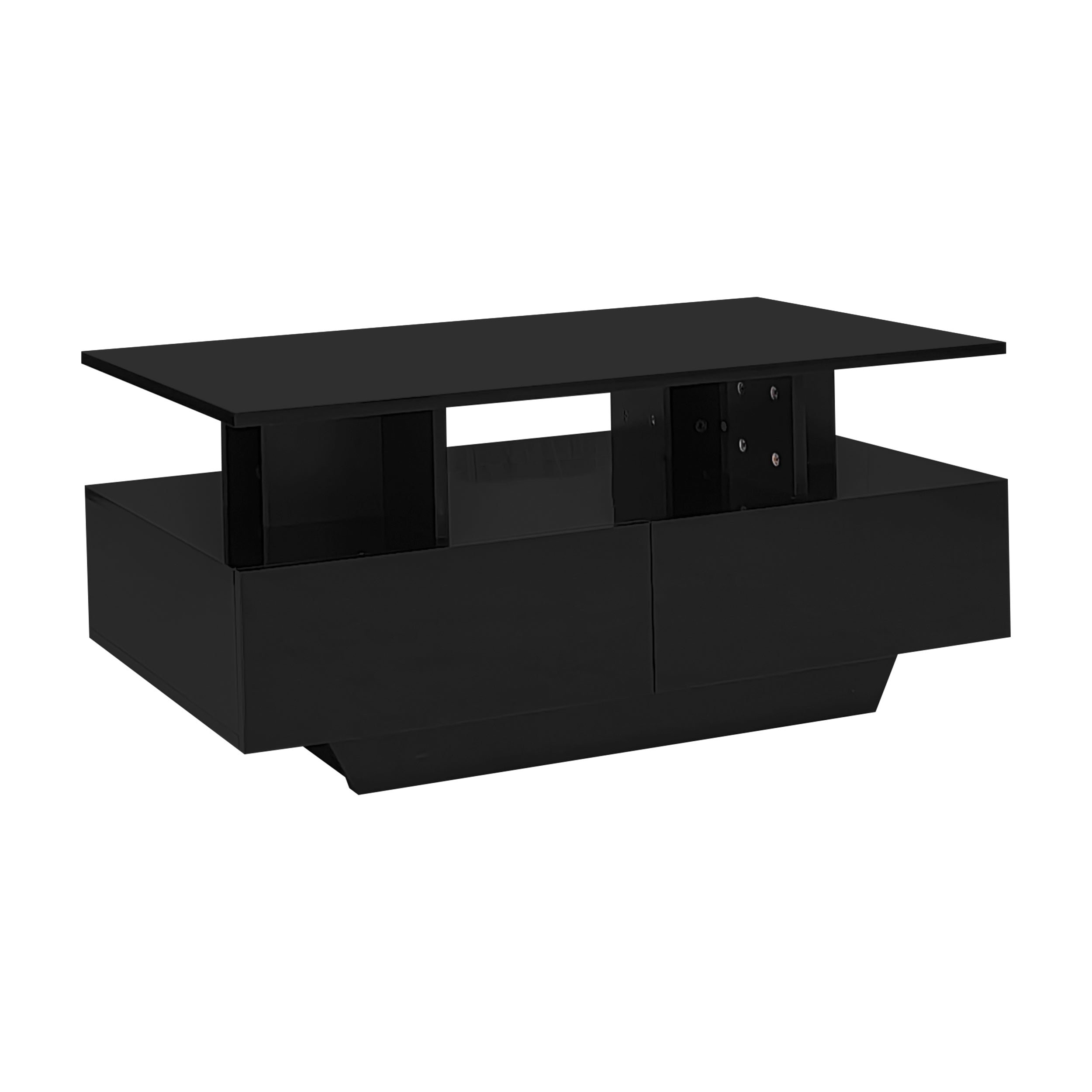 High Gloss Coffee Tables for Living Room Black Tea Side End Table with LED Lights, Rectangle Console Centre Wooden Sideboard Modern Office Furniture